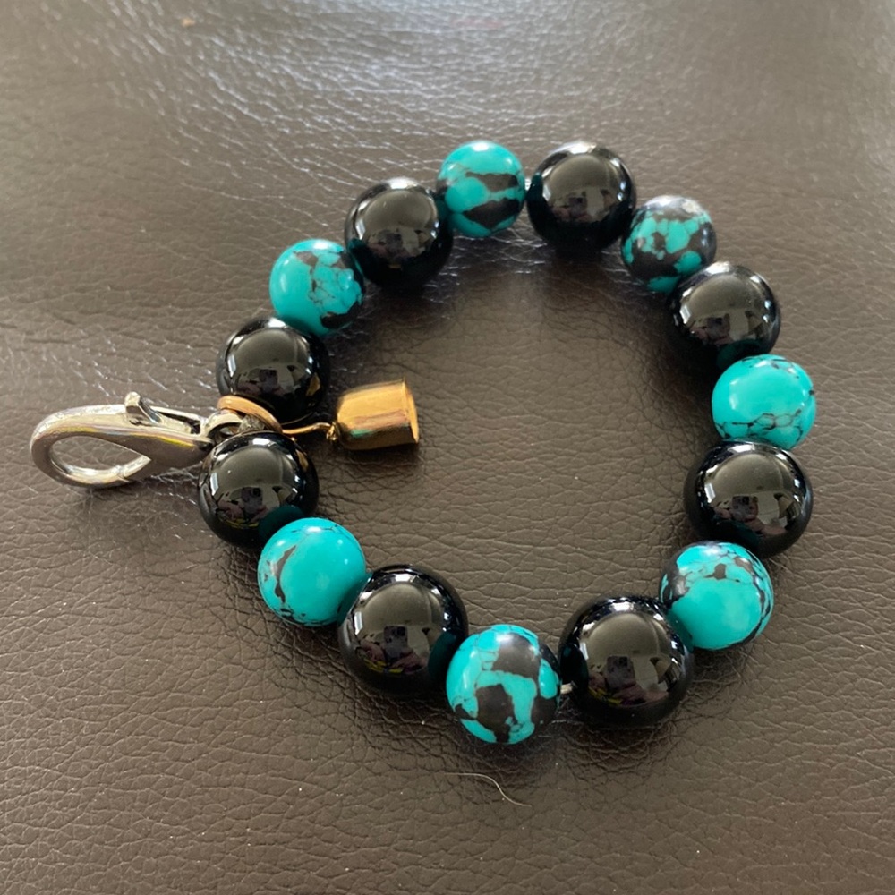 Blue and Black Tye Die Keychain Bracelet